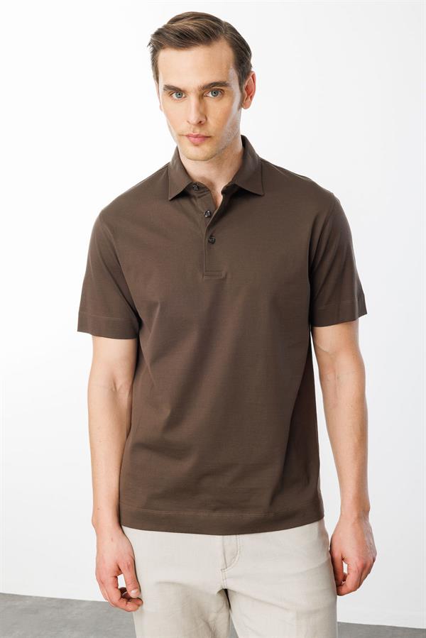 Erkek Polo Yaka Merserize T-shirt K.Kahve
