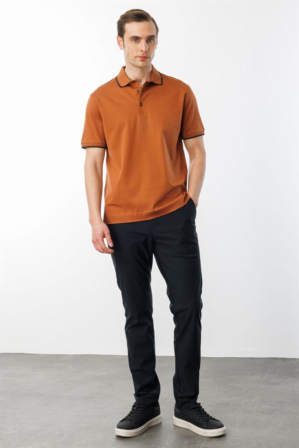 Erkek Polo Yaka Merserize T-shirt Kiremit