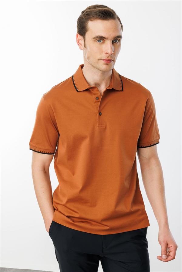 Erkek Polo Yaka Merserize T-shirt Kiremit