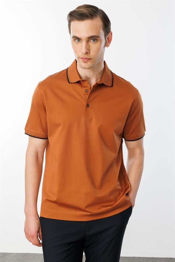 Erkek Polo Yaka Merserize T-shirt Kiremit