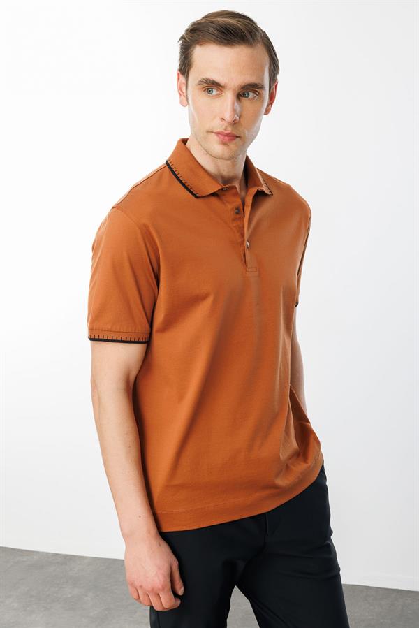 Erkek Polo Yaka Merserize T-shirt Kiremit