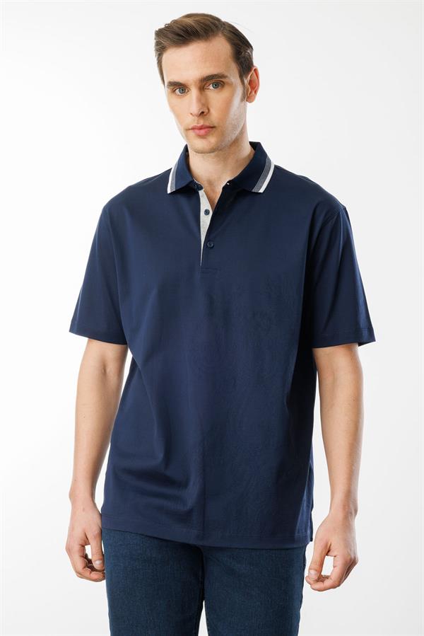 Erkek Polo Yaka Merserize T-shirt Lacivert_3