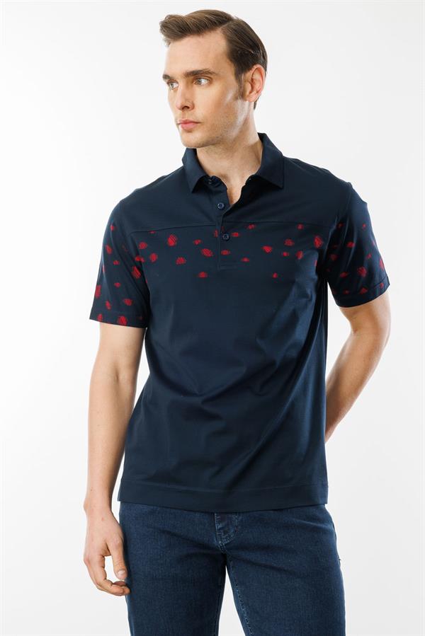 Erkek Polo Yaka Merserize T-shirt Lacivert_8