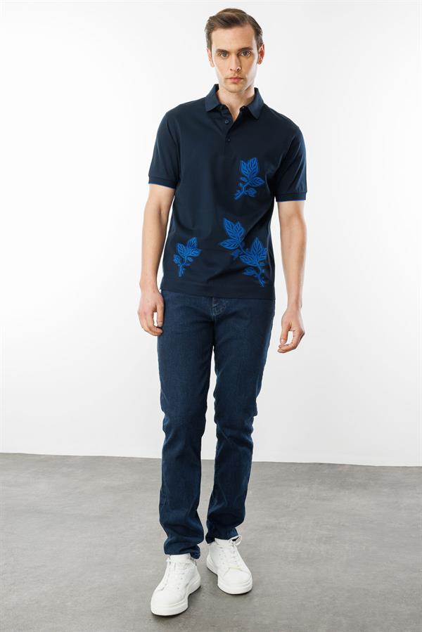 Erkek Polo Yaka Merserize T-shirt Lacivert_6