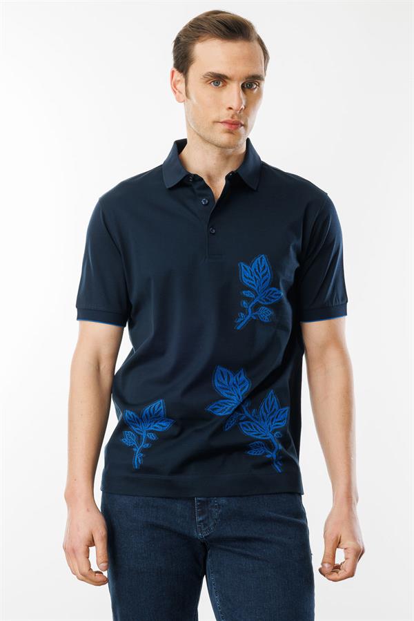 Erkek Polo Yaka Merserize T-shirt Lacivert_6