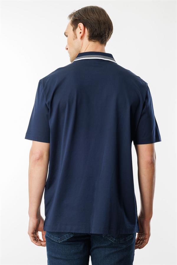 Erkek Polo Yaka Merserize T-shirt Lacivert_3