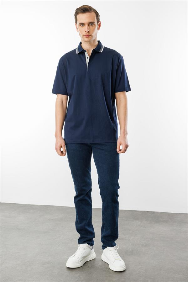 Erkek Polo Yaka Merserize T-shirt Lacivert_3