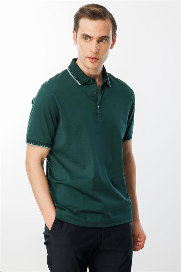 Erkek Polo Yaka Merserize T-shirt N.Yeşili