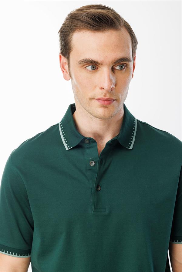 Erkek Polo Yaka Merserize T-shirt N.Yeşili
