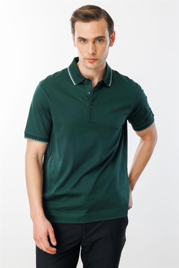Erkek Polo Yaka Merserize T-shirt N.Yeşili
