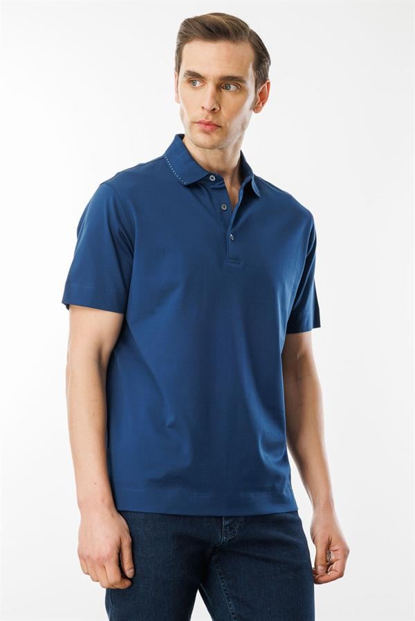 Erkek Polo Yaka Merserize T-shirt Petrol