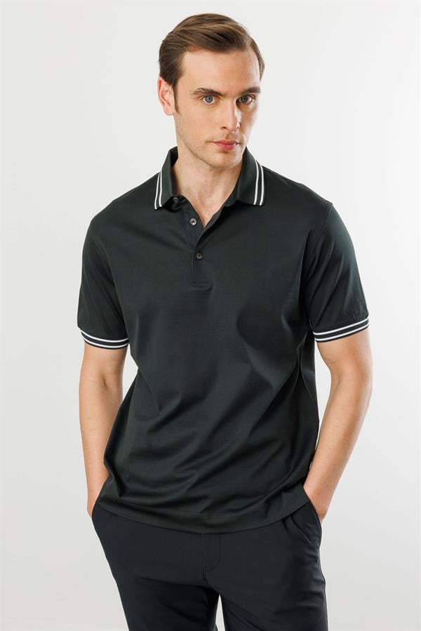 Erkek Polo Yaka Merserize T-shirt S.N.YEŞİL