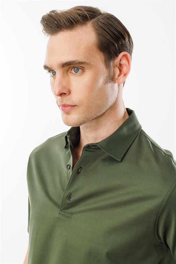 Erkek Polo Yaka Merserize T-shirt Yeşil