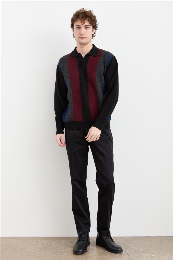 Мужской шерстяной свитер с воротником поло и узором спереди