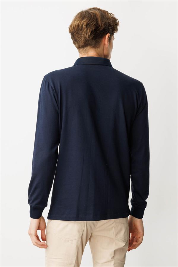 Erkek Polo Yaka Pike Dokuma Sweatshirt K.Lacivert