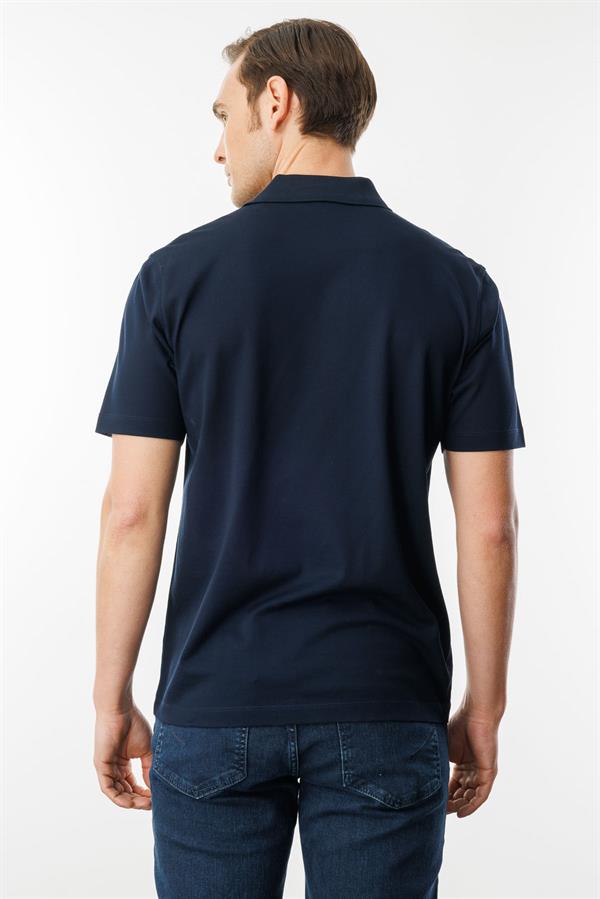 Erkek Polo Yaka Pike Merserize T-shirt Lacivert