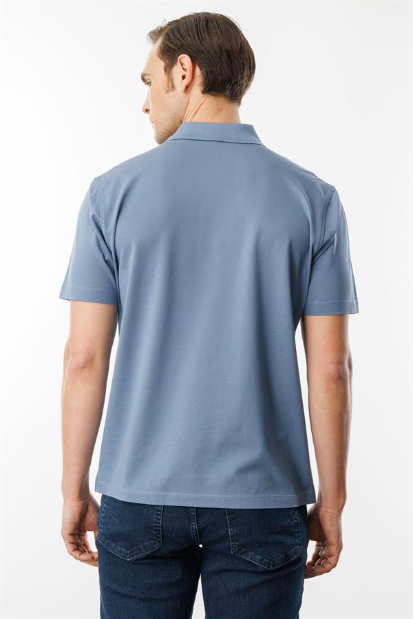 Erkek Polo Yaka Pike Merserize T-shirt D.Mavi