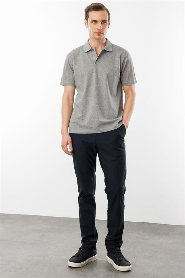 Erkek Polo Yaka Pike Merserize T-shirt Gri Melanj