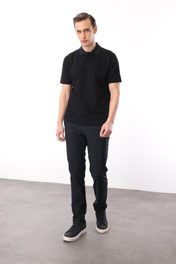 Erkek Polo Yaka Pike Merserize T-shirt Siyah