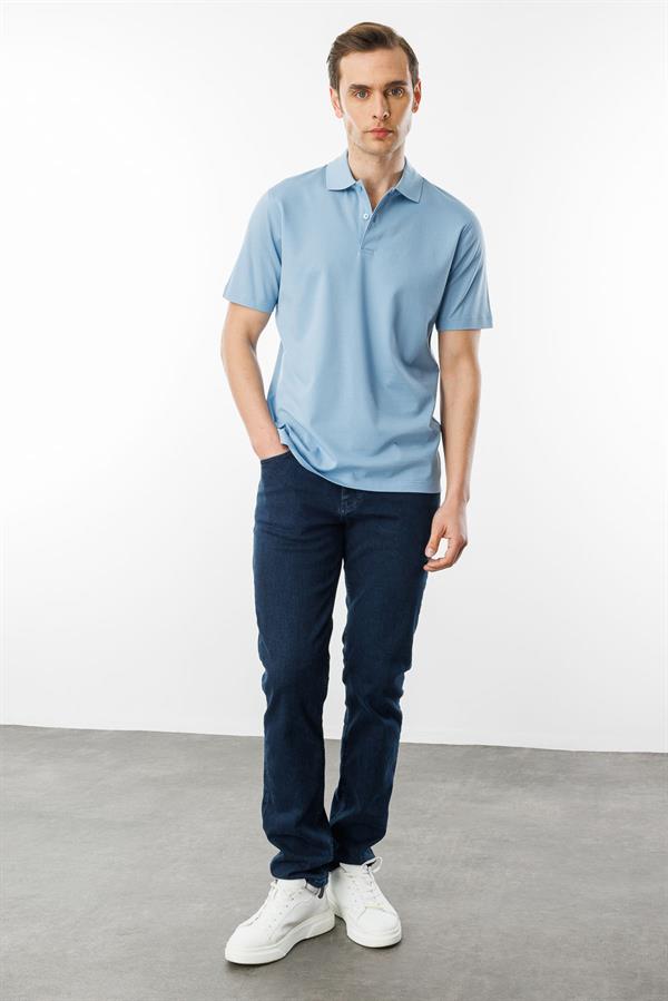 Erkek Polo Yaka Pike Merserize T-shirt K.Mavi