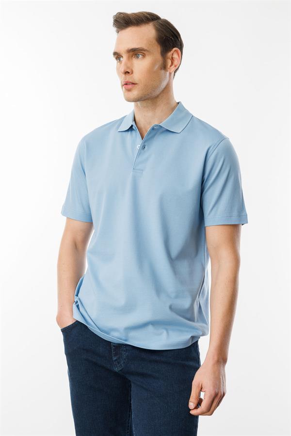 Erkek Polo Yaka Pike Merserize T-shirt K.Mavi