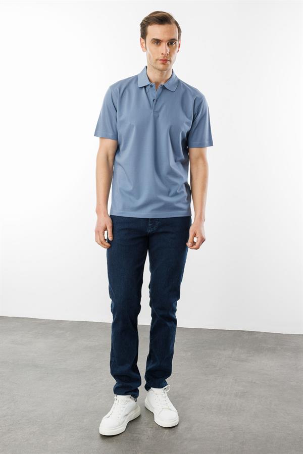Erkek Polo Yaka Pike Merserize T-shirt D.Mavi