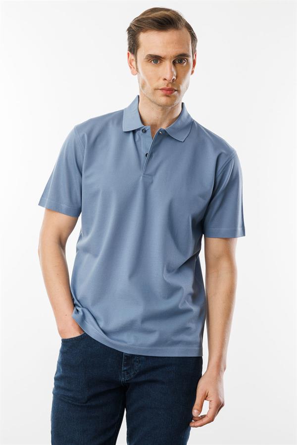 Erkek Polo Yaka Pike Merserize T-shirt D.Mavi