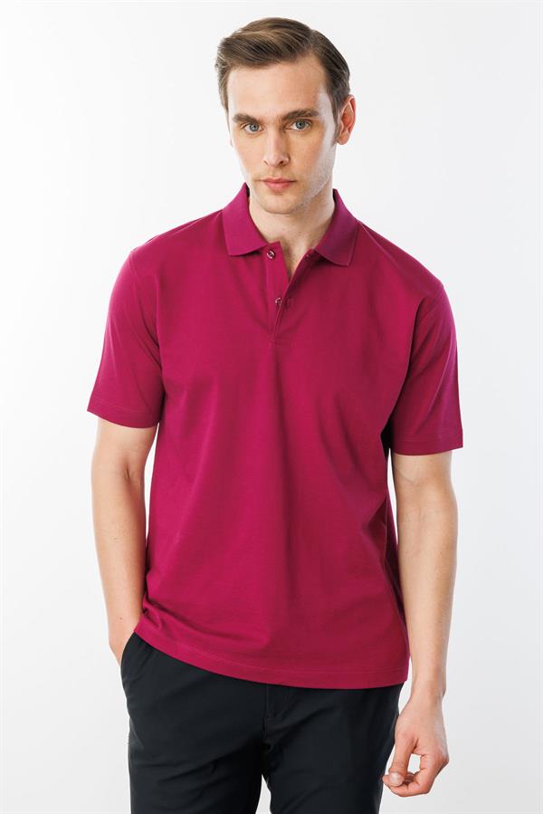Erkek Polo Yaka Pike Merserize T-shirt Fuşya