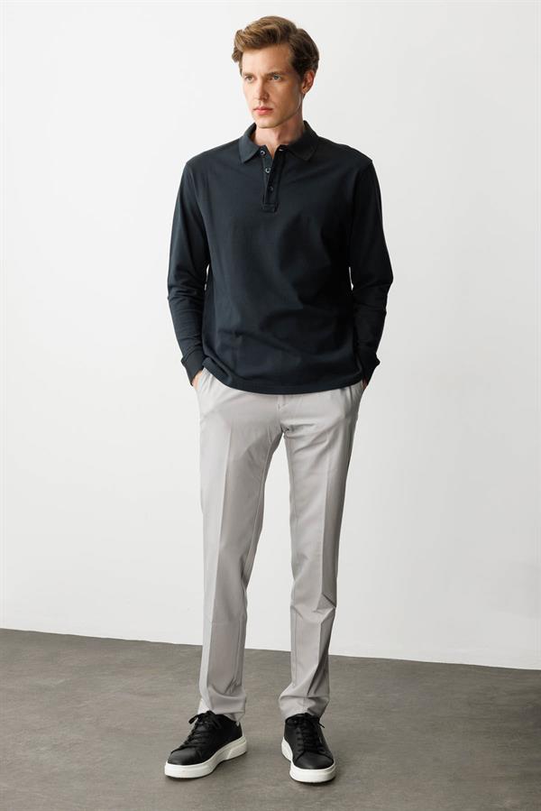 Erkek Polo Yaka Sweatshirt Füme