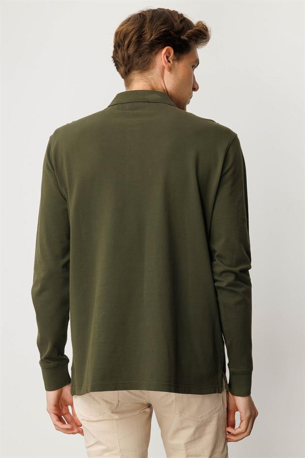 Erkek Polo Yaka Sweatshirt Haki