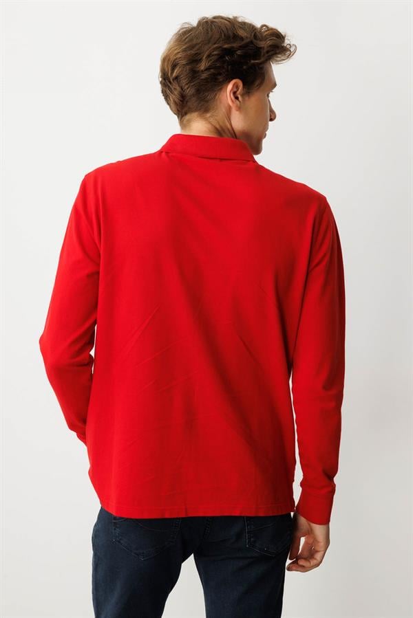 Erkek Polo Yaka Sweatshirt Kırmızı