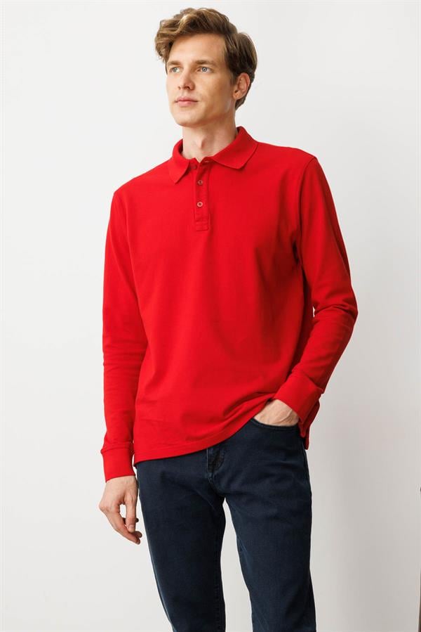 Erkek Polo Yaka Sweatshirt Kırmızı