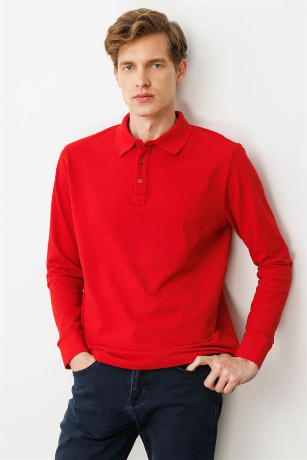Erkek Polo Yaka Sweatshirt Kırmızı