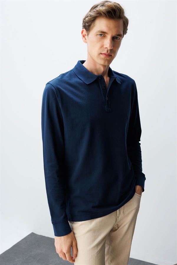 Erkek Polo Yaka Sweatshirt Lacivert