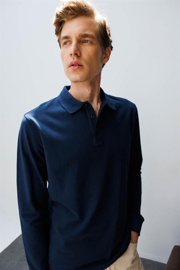 Erkek Polo Yaka Sweatshirt Lacivert
