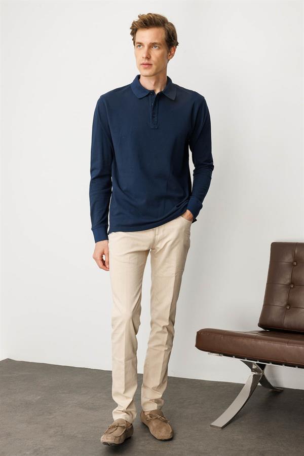 Erkek Polo Yaka Sweatshirt Lacivert