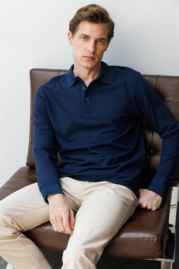 Erkek Polo Yaka Sweatshirt Lacivert