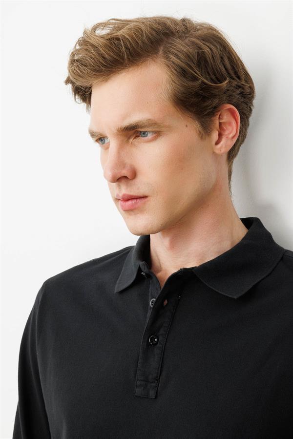 Erkek Polo Yaka Sweatshirt Siyah