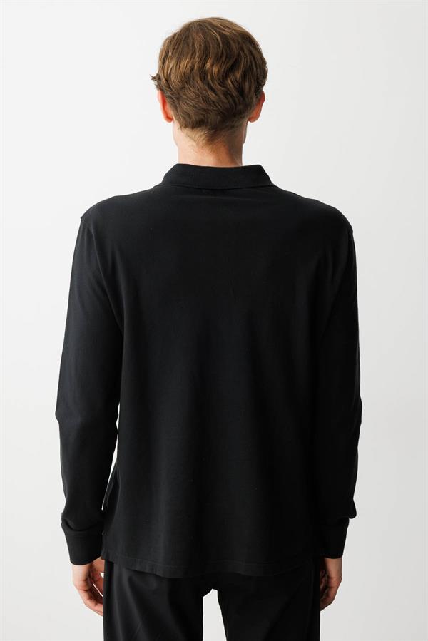 Erkek Polo Yaka Sweatshirt Siyah