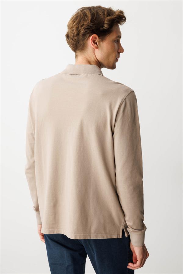 Erkek Polo Yaka Sweatshirt Vizon