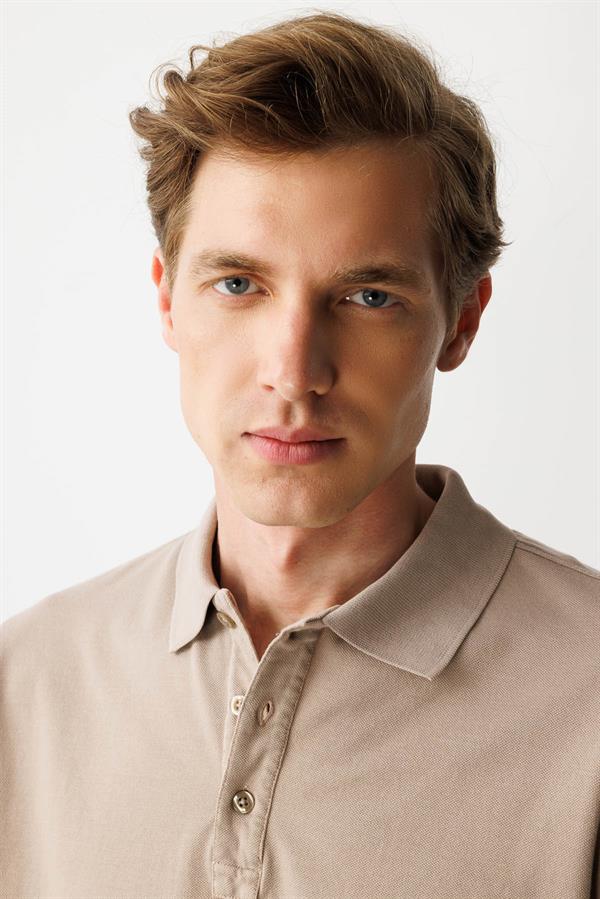 Erkek Polo Yaka Sweatshirt Vizon