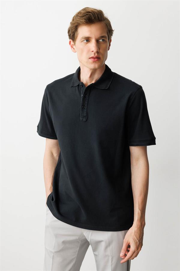 Erkek Polo Yaka T-shirt Füme