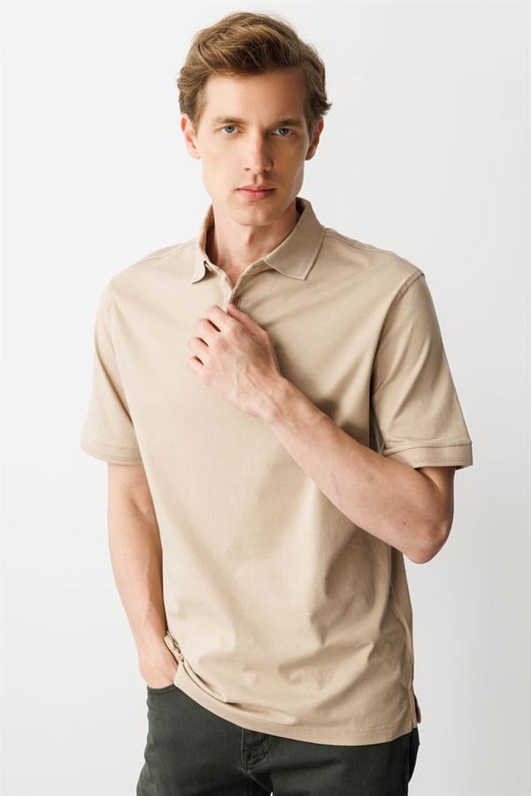 Erkek Polo Yaka T-shirt K.Bej