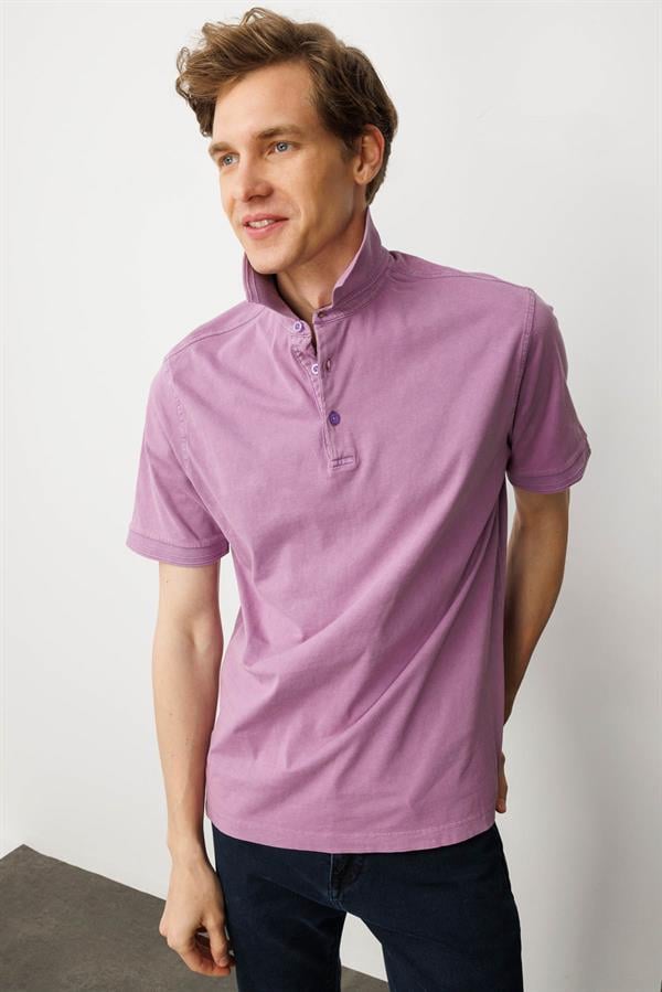 Erkek Polo Yaka T-shirt Lila