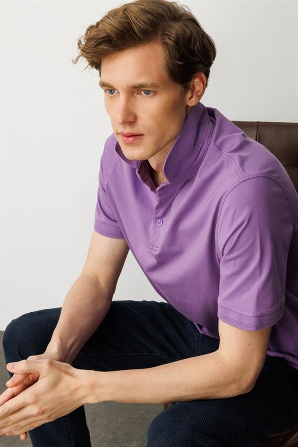 Erkek Polo Yaka T-shirt Lila