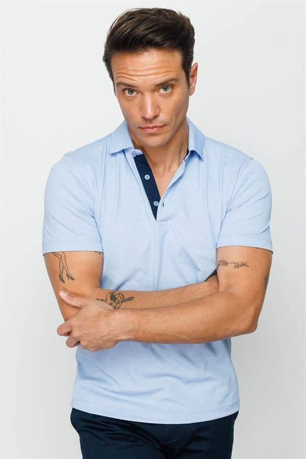 Мужская футболка поло голубая  