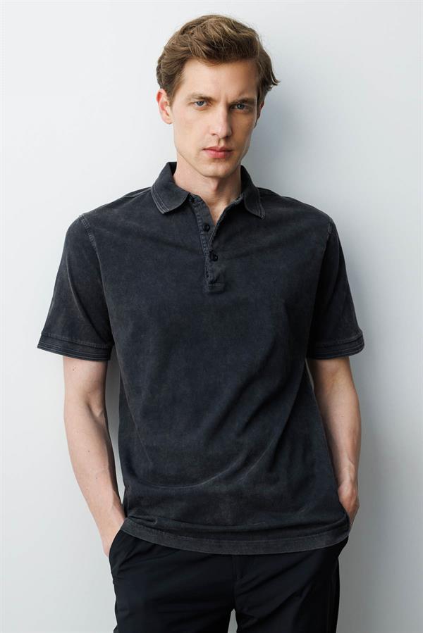Erkek Polo Yaka T-shirt Siyah