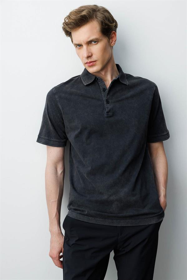 Erkek Polo Yaka T-shirt Siyah