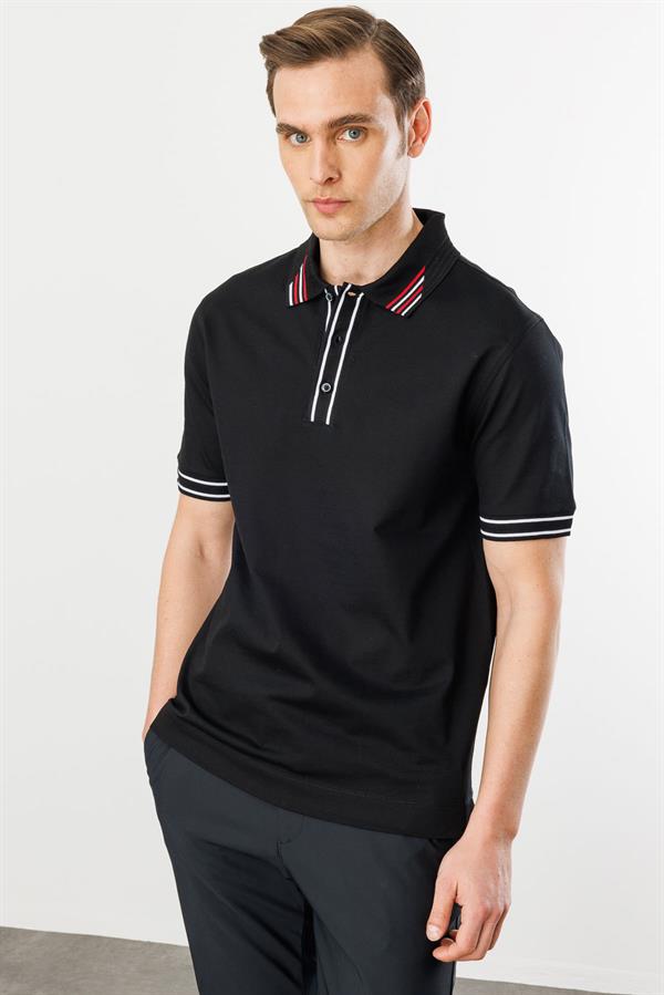 Erkek Polo Yaka T-shirt Siyah