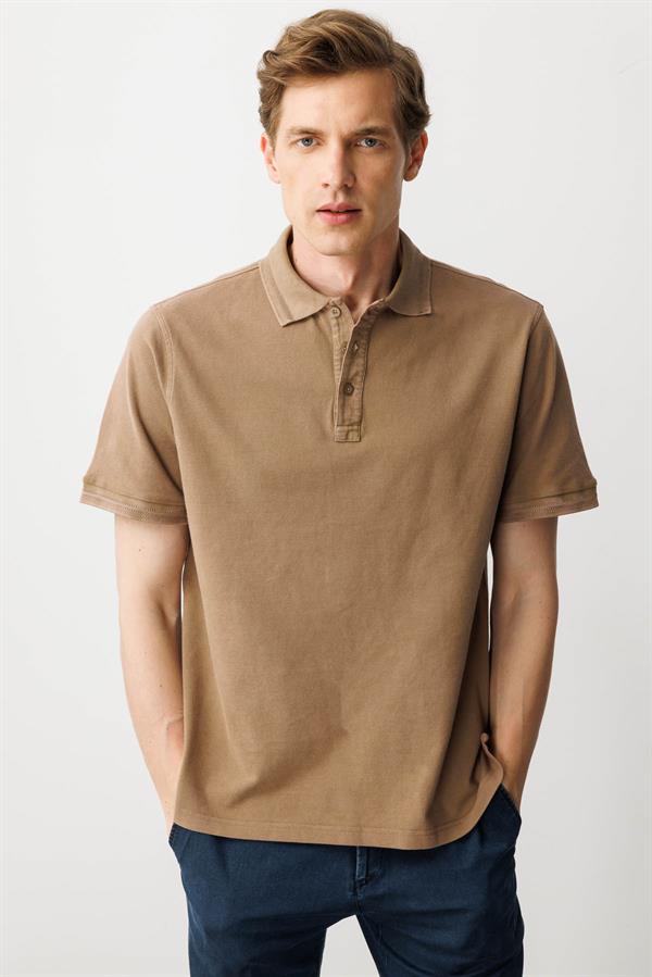 Erkek Polo Yaka T-shirt Taba